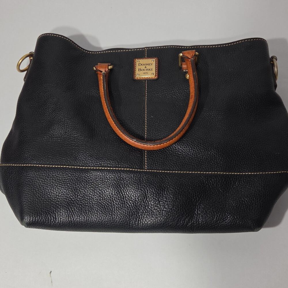 Dooney & Bourke Black Pebbled With Brown Leather. Satchel Top Handle Zip Pouch